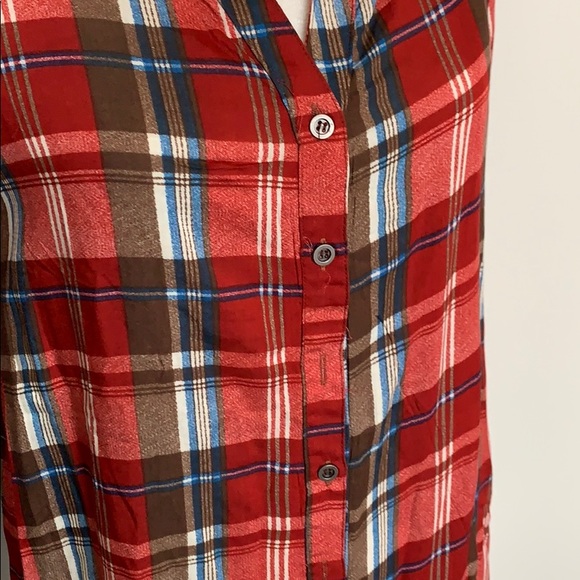 Rust plaid long sleeve button up tunic - Picture 2 of 5